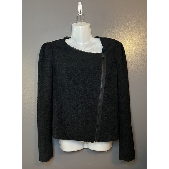 Ann Taylor Blazer Womens 8 Black Textured Asymmetrical Zip Long Sleeve Jacket - Picture 1 of 7